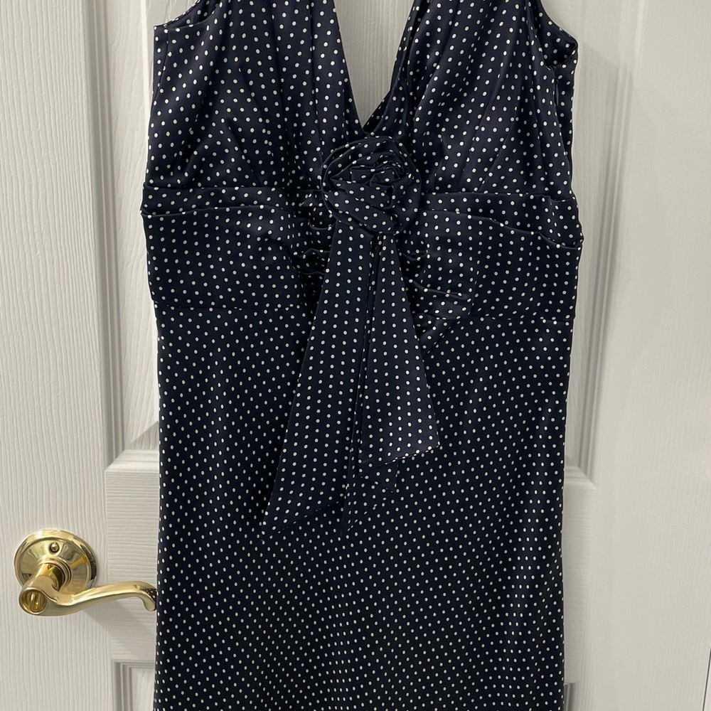 100% silk polka dot dress dark blue
